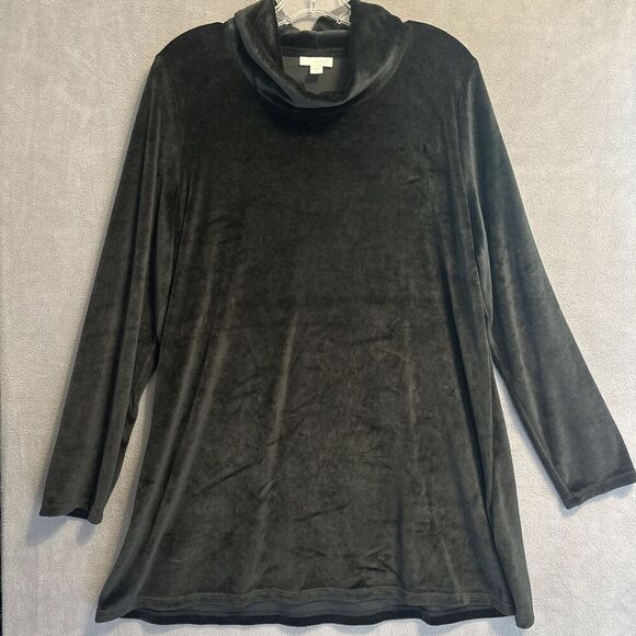 J. Jill Pure Jill Velour Velvet Turtleneck Long Tunic Top Size Large Black - Picture 1 of 7